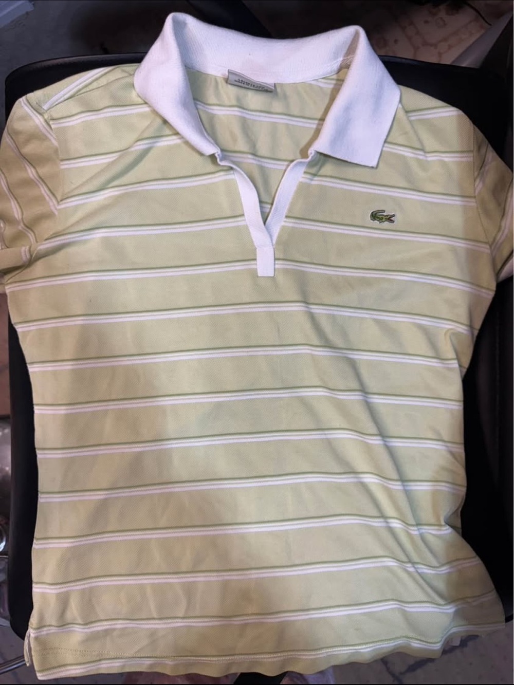 Lacoste Pale Green Striped Polo with White Collar - Picture 1 of 2